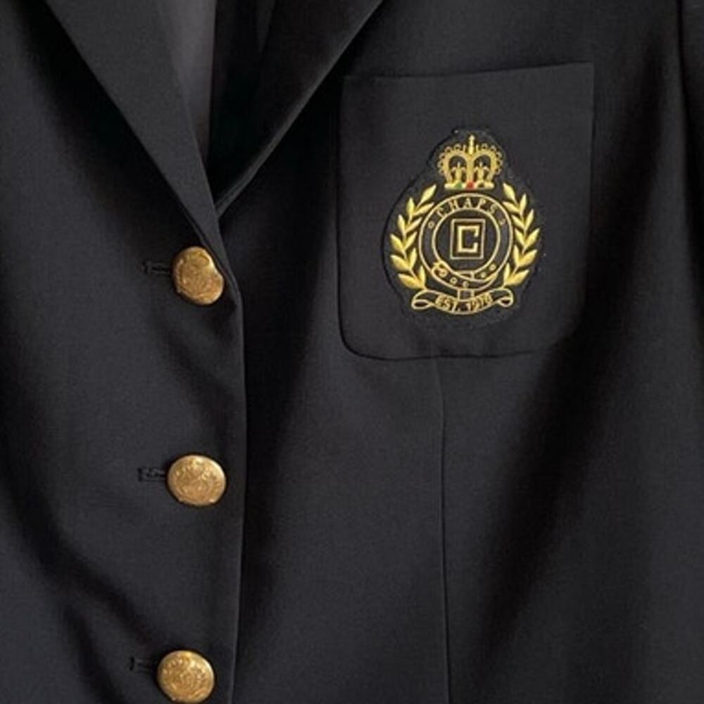 Chaps Dakota Blazer Jacket Black Embroidered Crest Gold Buttons Sz XL Preppy - Picture 4 of 10